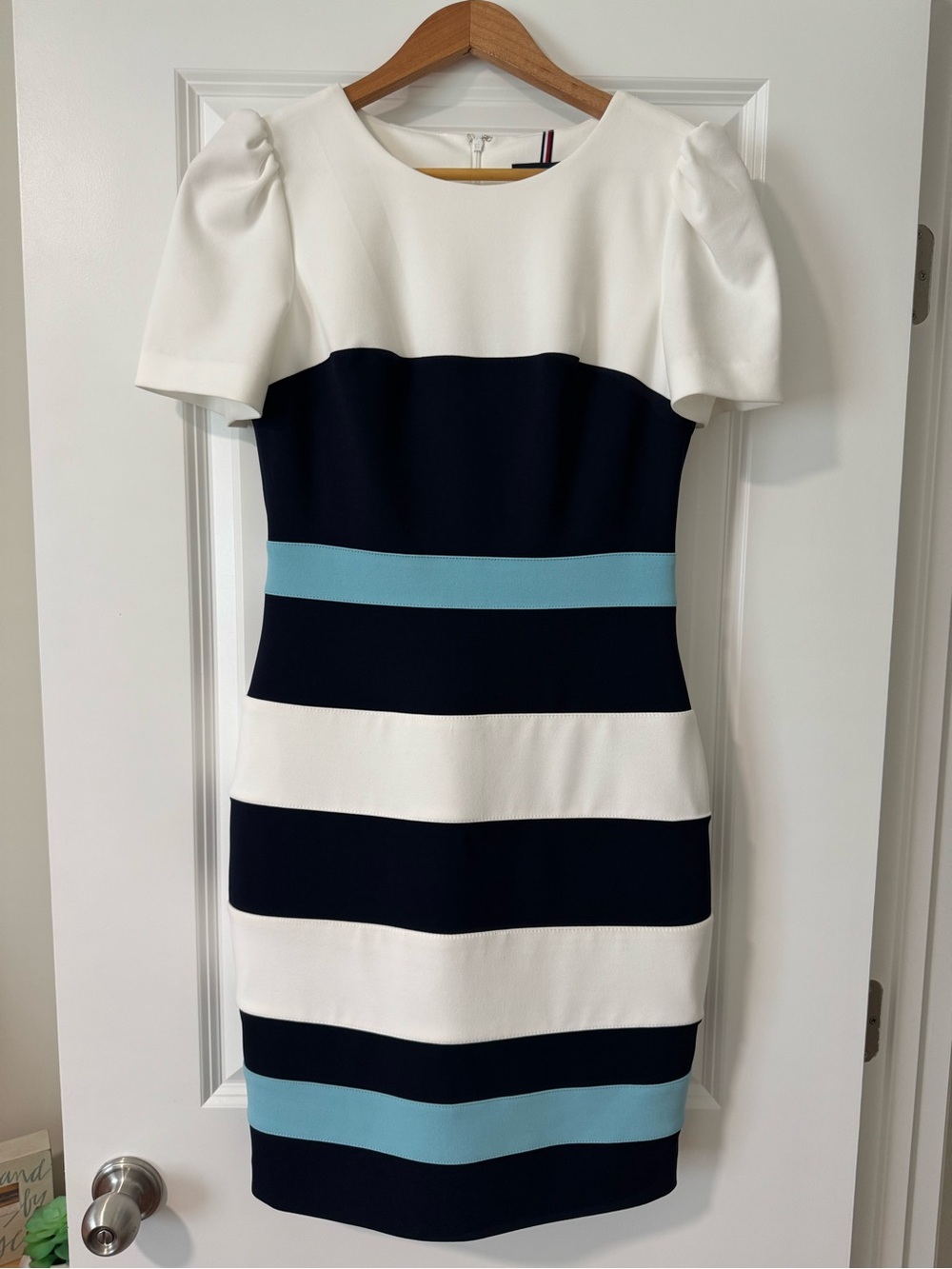 Tommy Hilfiger Navy, White & Light Blue Striped Midi Dress
